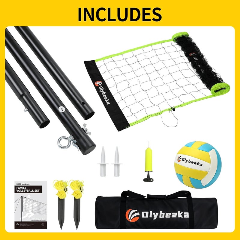 Olybeaka 20FT Outdoor Volleyball Net Set System for Backyard Beach with Anti-Sagging Net, Iron Adjustable Height Poles, Soft PU Volleyball and Pump, Carry Bag - Instant Set Up & Durable - Image 4